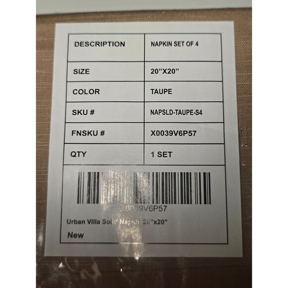 Urban Villa 4 pack Dinner Napkin Taupe NWT - Picture 2 of 6